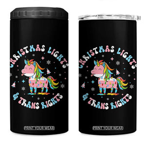 Christmas Lights And Trans Rights 4 in 1 Can Cooler Tumbler Magical Unicorn Pride TS12 One Size: 16 oz Black Print Your Wear