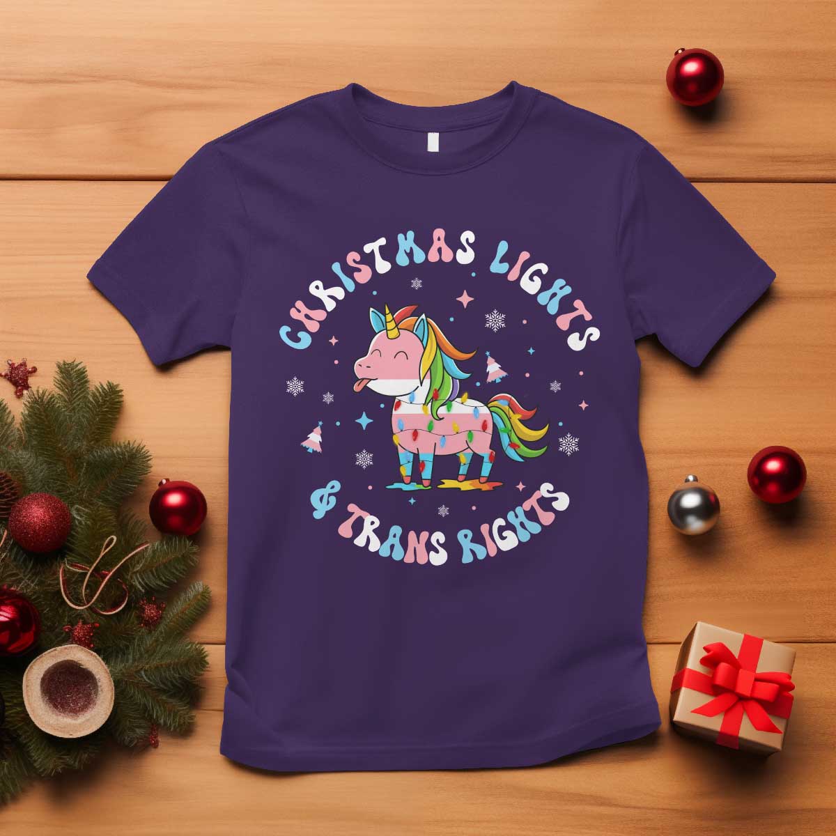 Christmas Lights And Trans Rights T Shirt Magical Unicorn Pride TS12 Purple Print Your Wear