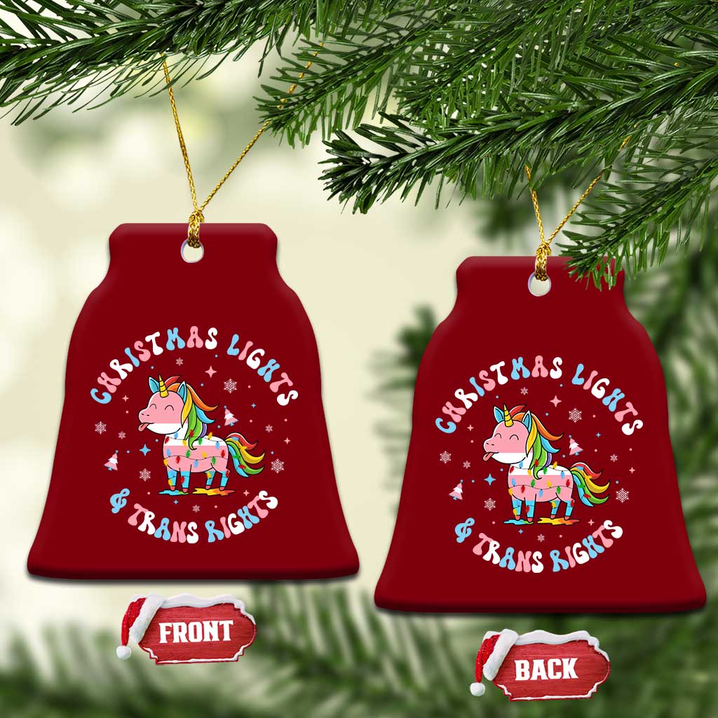 Christmas Lights And Trans Rights Ceramic Ornament Magical Unicorn Pride TS12 Print Your Wear