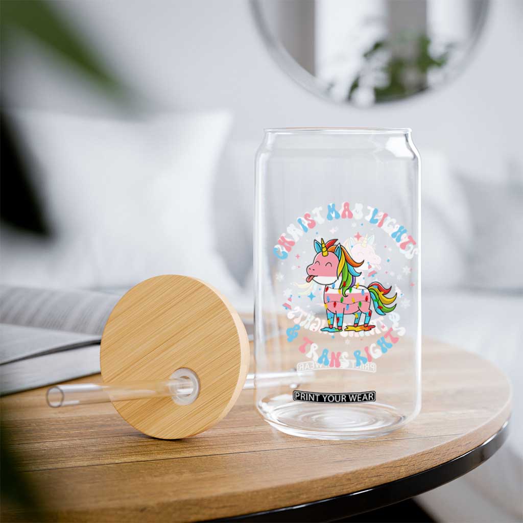 Christmas Lights And Trans Rights Glass Can Magical Unicorn Pride TS12 Print Your Wear