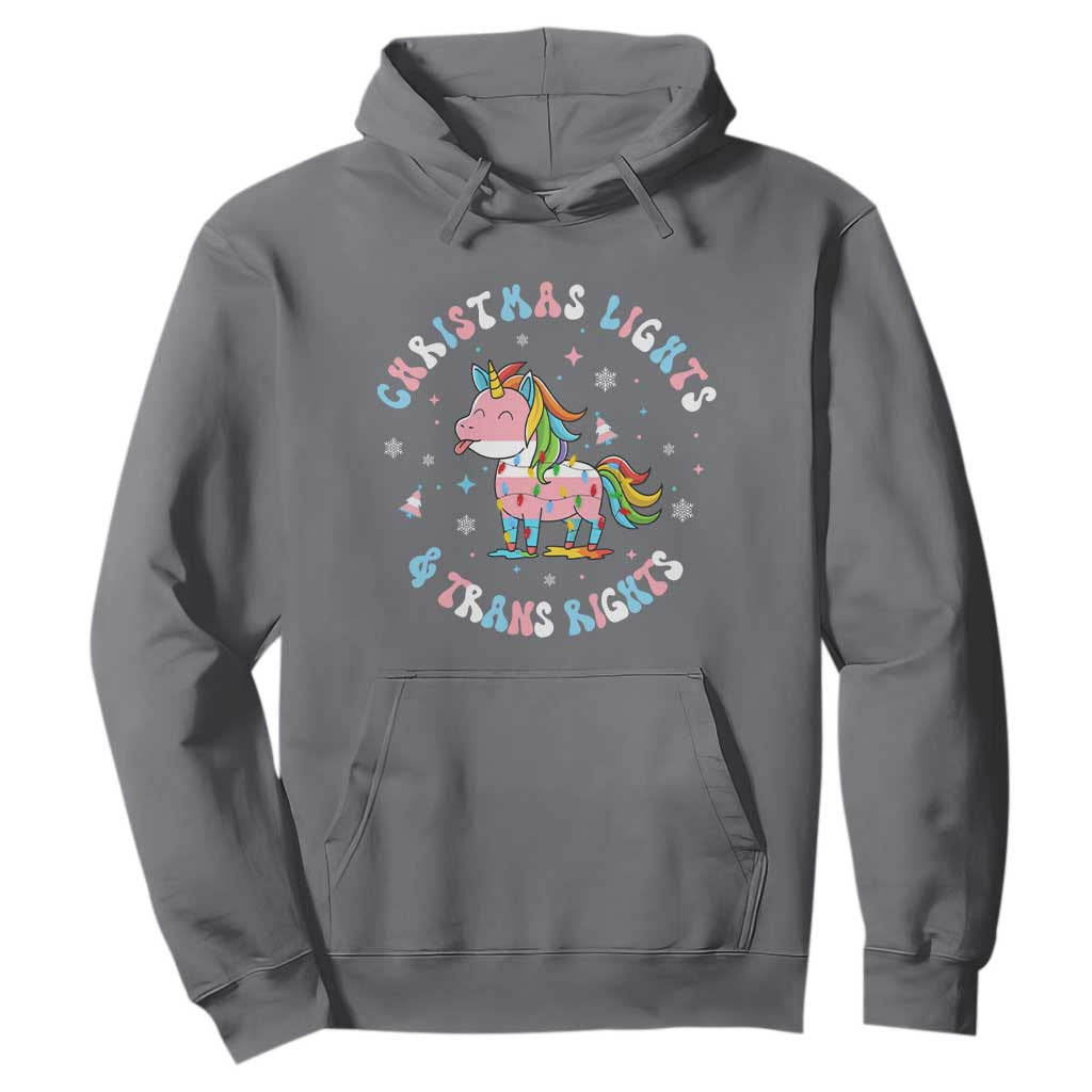 Christmas Lights And Trans Rights Hoodie Magical Unicorn Pride TS12 Charcoal Print Your Wear