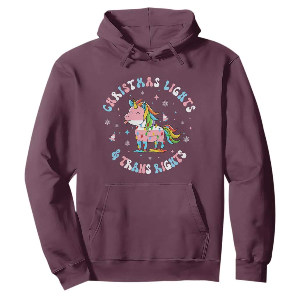 Christmas Lights And Trans Rights Hoodie Magical Unicorn Pride TS12 Maroon Print Your Wear