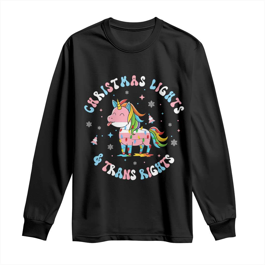 Christmas Lights And Trans Rights Long Sleeve Shirt Magical Unicorn Pride TS12 Black Print Your Wear