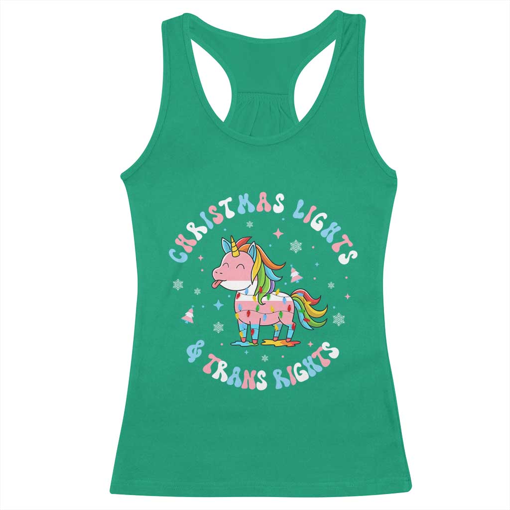 Christmas Lights And Trans Rights Racerback Tank Top Magical Unicorn Pride TS12 Irish Green Print Your Wear