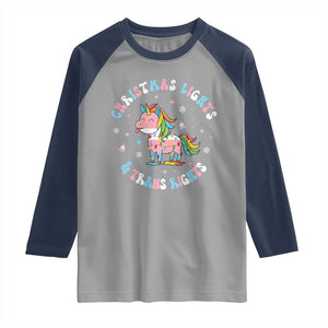 Christmas Lights And Trans Rights Raglan Shirt Magical Unicorn Pride TS12 Sport Gray Navy Print Your Wear