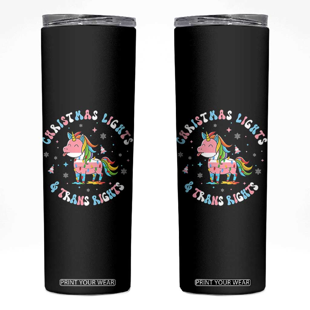 Christmas Lights And Trans Rights Skinny Tumbler Magical Unicorn Pride TS12 Black Print Your Wear