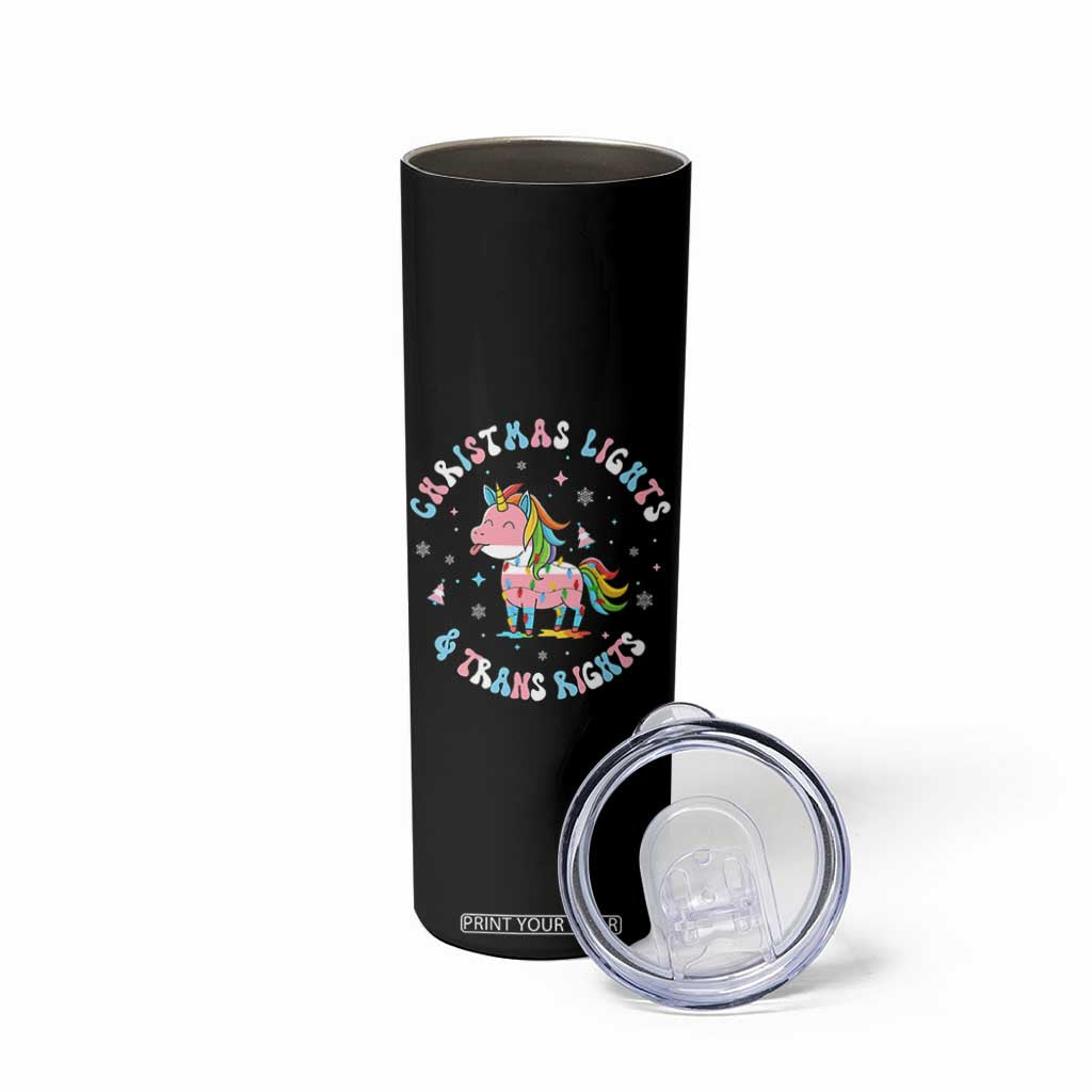 Christmas Lights And Trans Rights Skinny Tumbler Magical Unicorn Pride TS12 Print Your Wear