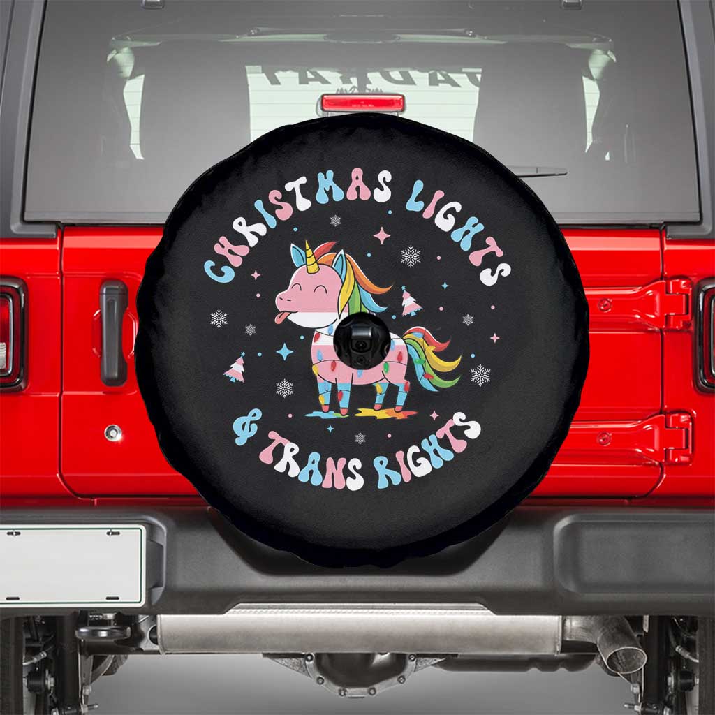 Christmas Lights And Trans Rights Spare Tire Cover Magical Unicorn Pride TS12 Black Print Your Wear