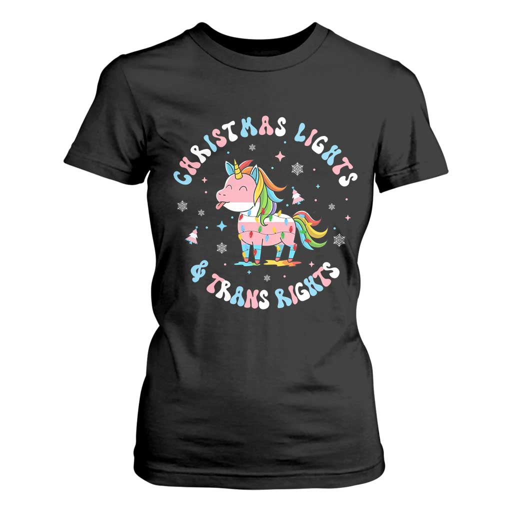 Christmas Lights And Trans Rights T Shirt For Women Magical Unicorn Pride TS12 Black Print Your Wear