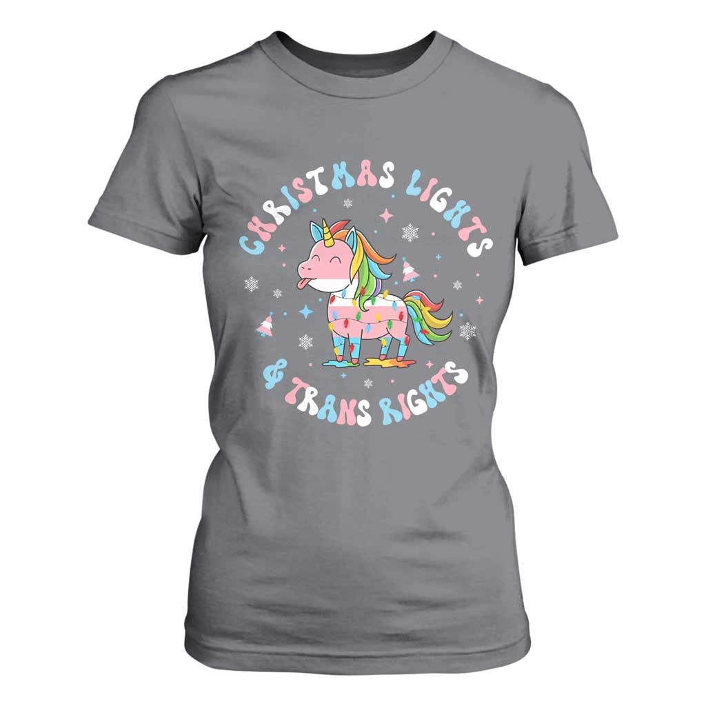 Christmas Lights And Trans Rights T Shirt For Women Magical Unicorn Pride TS12 Charcoal Print Your Wear
