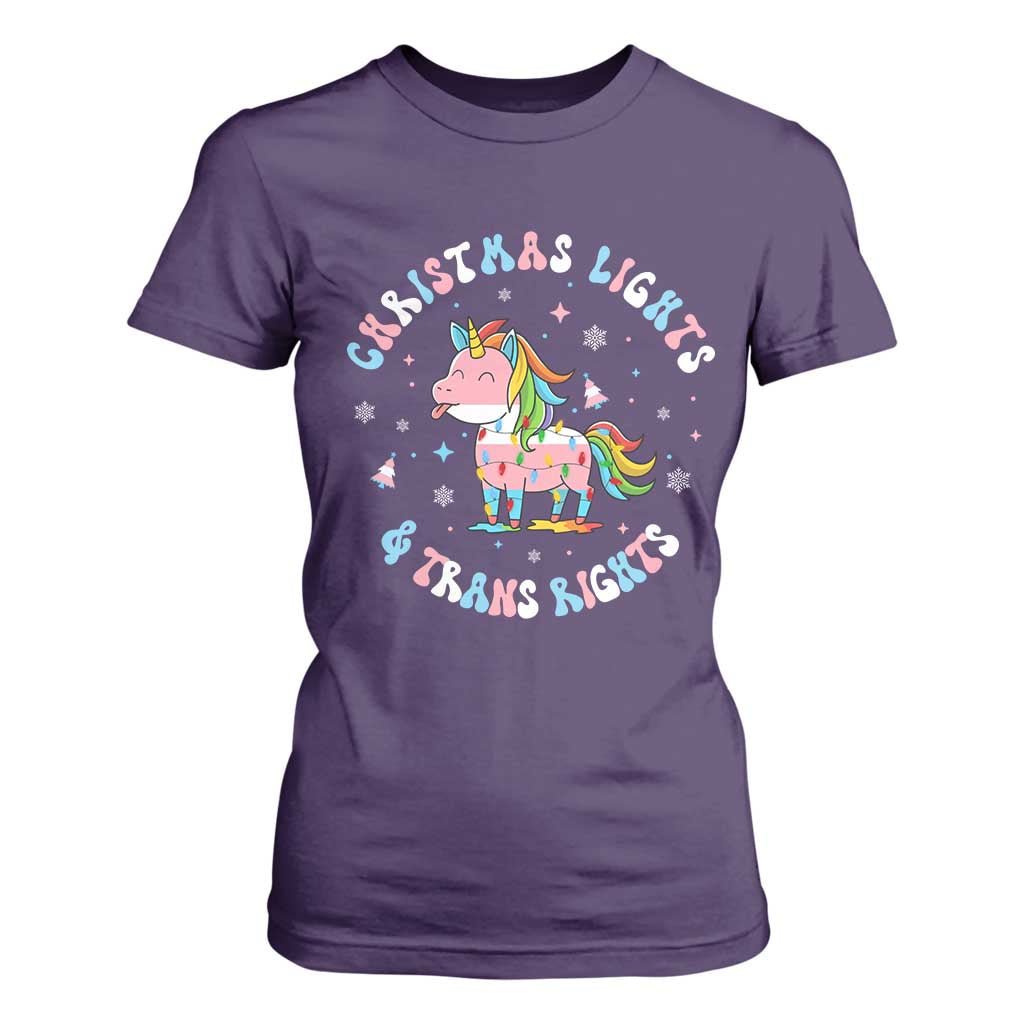 Christmas Lights And Trans Rights T Shirt For Women Magical Unicorn Pride TS12 Purple Print Your Wear