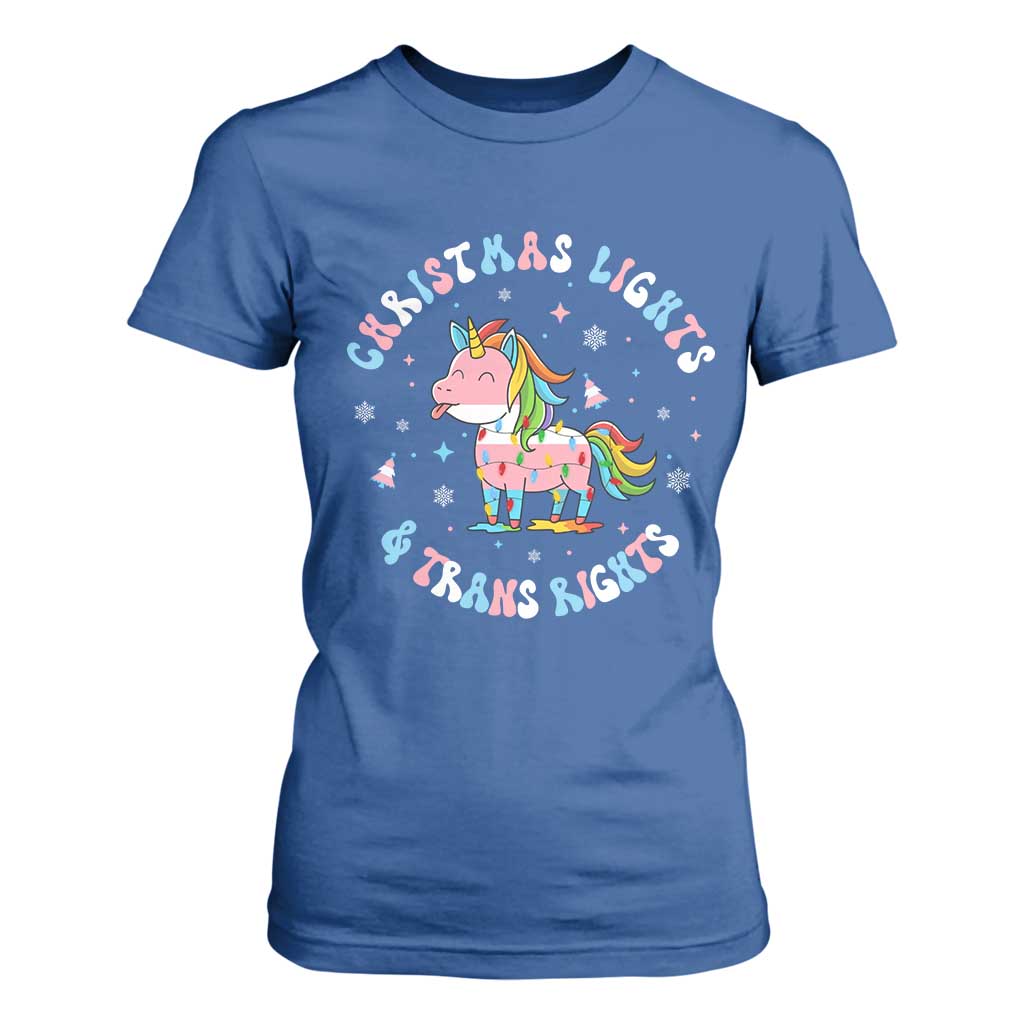 Christmas Lights And Trans Rights T Shirt For Women Magical Unicorn Pride TS12 Royal Blue Print Your Wear
