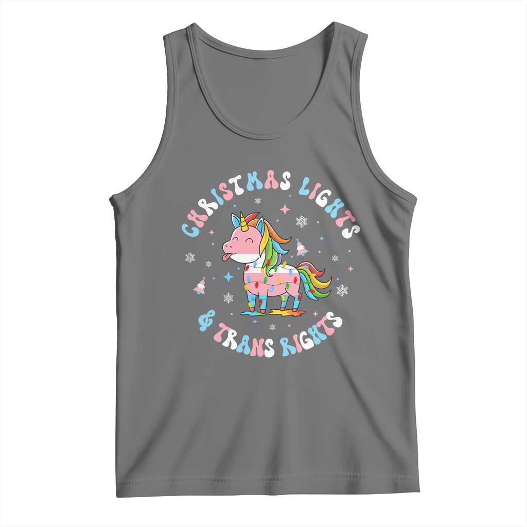 Christmas Lights And Trans Rights Tank Top Magical Unicorn Pride TS12 Black Heather Print Your Wear