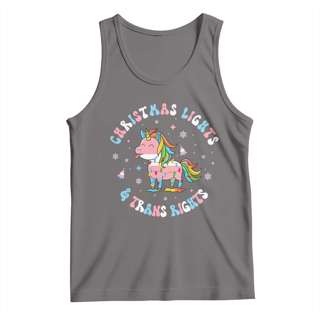 Christmas Lights And Trans Rights Tank Top Magical Unicorn Pride TS12 Deep Heather Print Your Wear