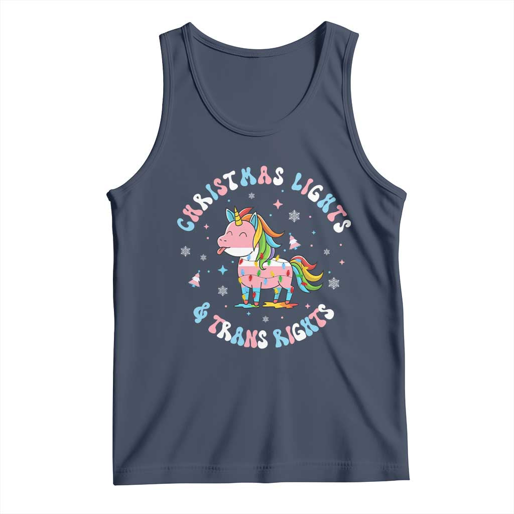 Christmas Lights And Trans Rights Tank Top Magical Unicorn Pride TS12 Navy Print Your Wear