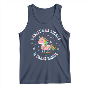 Christmas Lights And Trans Rights Tank Top Magical Unicorn Pride TS12 Navy Print Your Wear