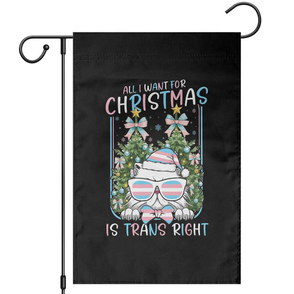 Funny Santa Cat Trans Pride Garden Flag All I Want For Christmas Is Trans Rights TS12 Black Print Your Wear