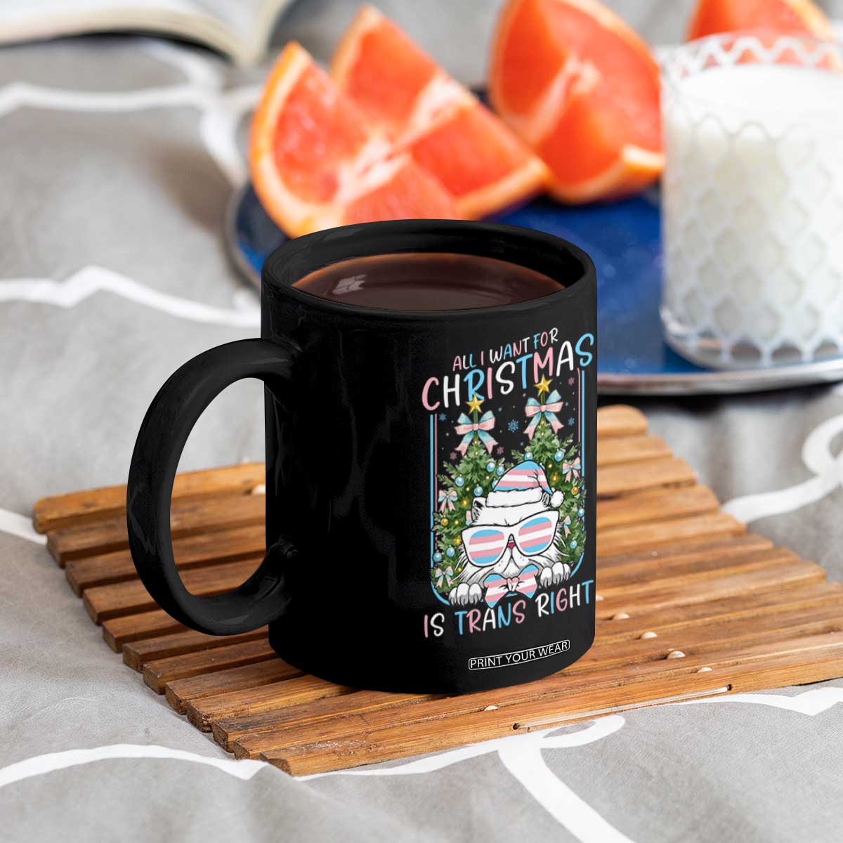 Funny Santa Cat Trans Pride Coffee Mug All I Want For Christmas Is Trans Rights TS12 Print Your Wear