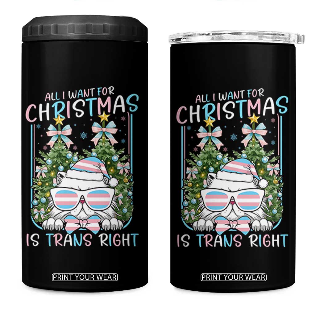 Funny Santa Cat Trans Pride 4 in 1 Can Cooler Tumbler All I Want For Christmas Is Trans Rights TS12 One Size: 16 oz Black Print Your Wear