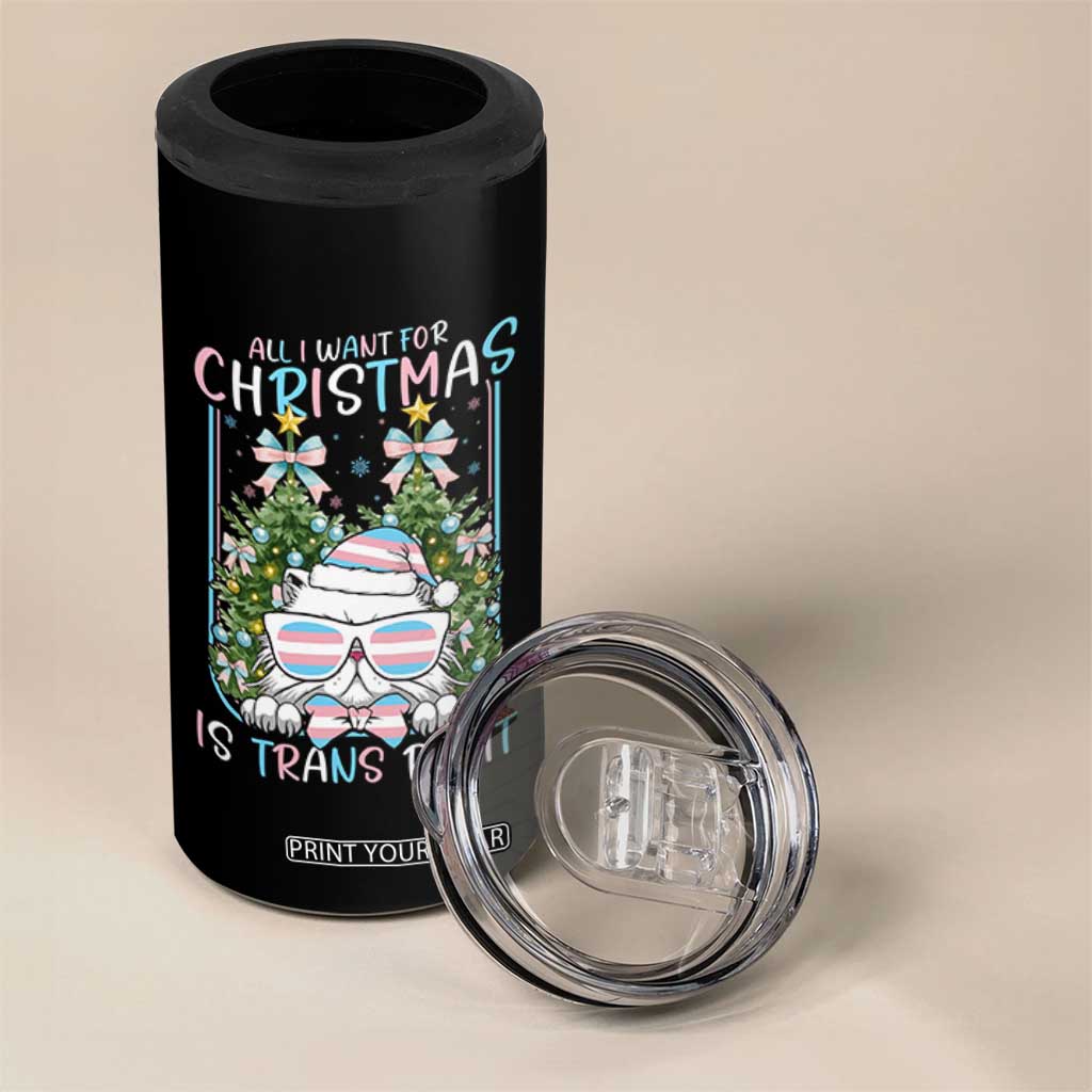 Funny Santa Cat Trans Pride 4 in 1 Can Cooler Tumbler All I Want For Christmas Is Trans Rights TS12 Print Your Wear
