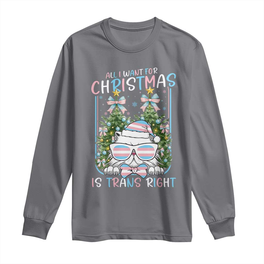 Funny Santa Cat Trans Pride Long Sleeve Shirt All I Want For Christmas Is Trans Rights TS12 Charcoal Print Your Wear