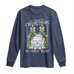 Funny Santa Cat Trans Pride Long Sleeve Shirt All I Want For Christmas Is Trans Rights TS12 Navy Print Your Wear