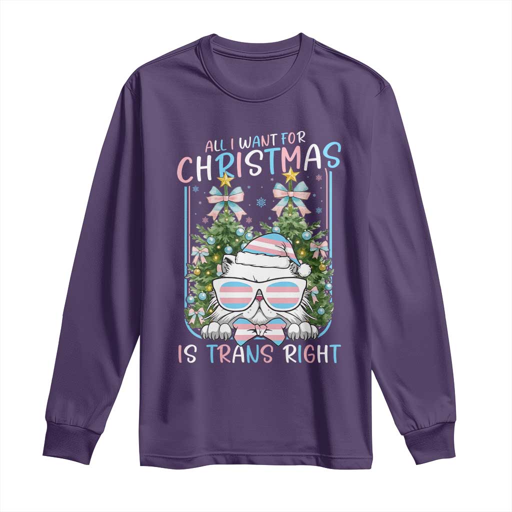 Funny Santa Cat Trans Pride Long Sleeve Shirt All I Want For Christmas Is Trans Rights TS12 Purple Print Your Wear