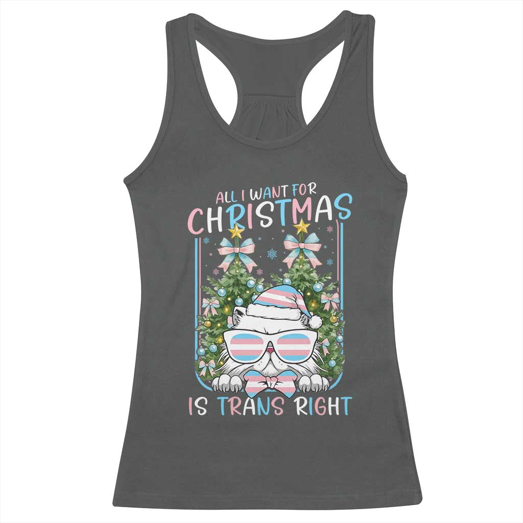 Funny Santa Cat Trans Pride Racerback Tank Top All I Want For Christmas Is Trans Rights TS12 Dark Heather Print Your Wear