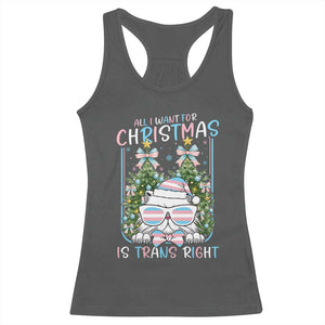 Funny Santa Cat Trans Pride Racerback Tank Top All I Want For Christmas Is Trans Rights TS12 Dark Heather Print Your Wear