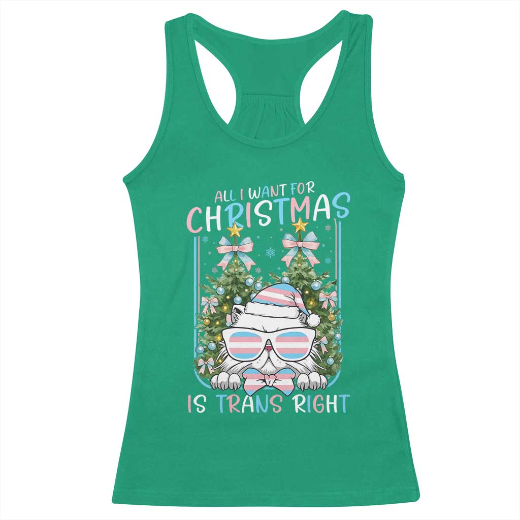 Funny Santa Cat Trans Pride Racerback Tank Top All I Want For Christmas Is Trans Rights TS12 Irish Green Print Your Wear