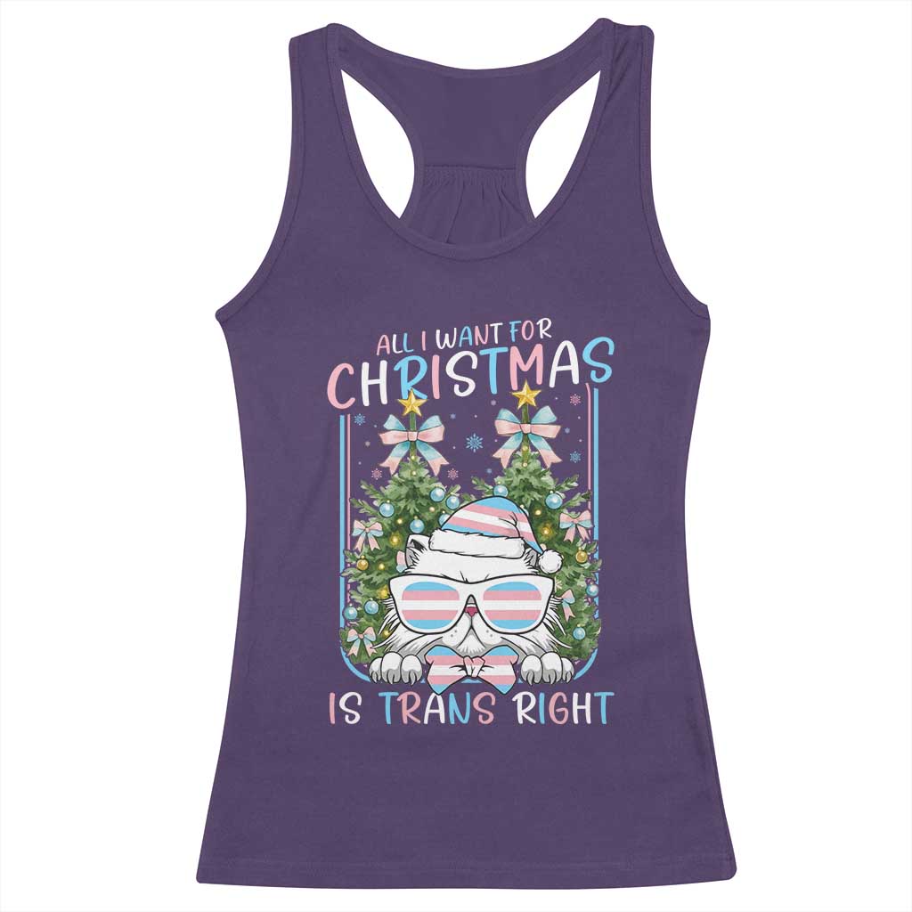 Funny Santa Cat Trans Pride Racerback Tank Top All I Want For Christmas Is Trans Rights TS12 Purple Print Your Wear