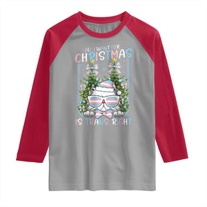 Funny Santa Cat Trans Pride Raglan Shirt All I Want For Christmas Is Trans Rights TS12 Sport Gray Red Print Your Wear