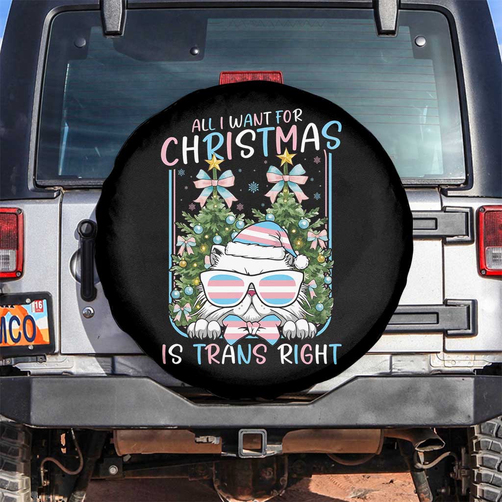 Funny Santa Cat Trans Pride Spare Tire Cover All I Want For Christmas Is Trans Rights TS12 No hole Black Print Your Wear