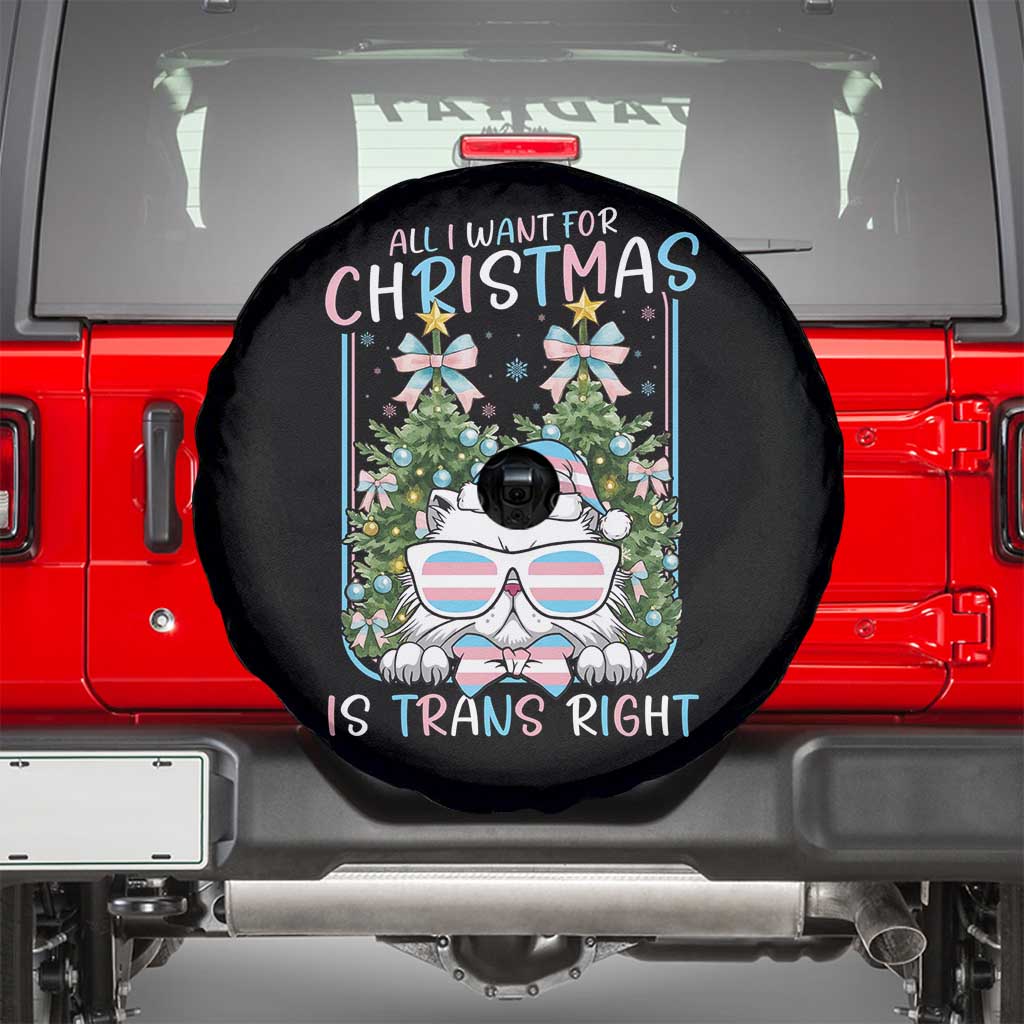 Funny Santa Cat Trans Pride Spare Tire Cover All I Want For Christmas Is Trans Rights TS12 Black Print Your Wear