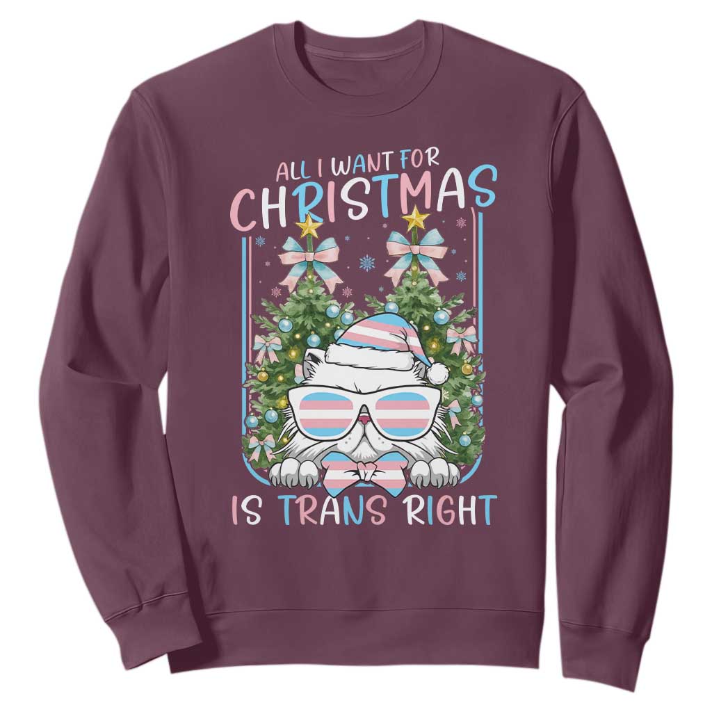 Funny Santa Cat Trans Pride Sweatshirt All I Want For Christmas Is Trans Rights TS12 Maroon Print Your Wear