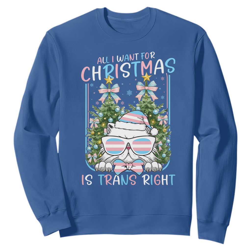 Funny Santa Cat Trans Pride Sweatshirt All I Want For Christmas Is Trans Rights TS12 Royal Blue Print Your Wear