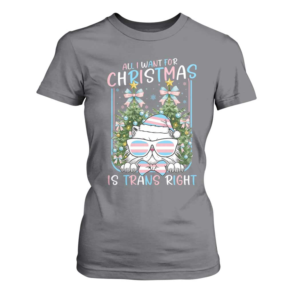 Funny Santa Cat Trans Pride T Shirt For Women All I Want For Christmas Is Trans Rights TS12 Charcoal Print Your Wear