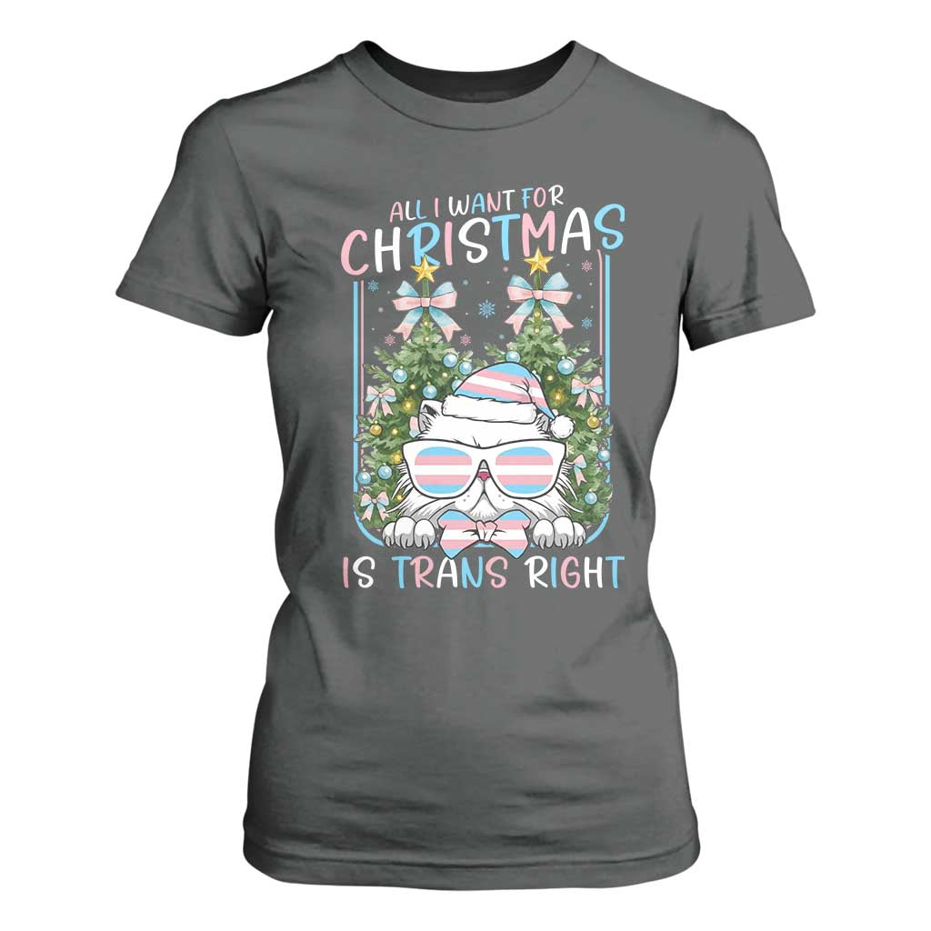 Funny Santa Cat Trans Pride T Shirt For Women All I Want For Christmas Is Trans Rights TS12 Dark Heather Print Your Wear