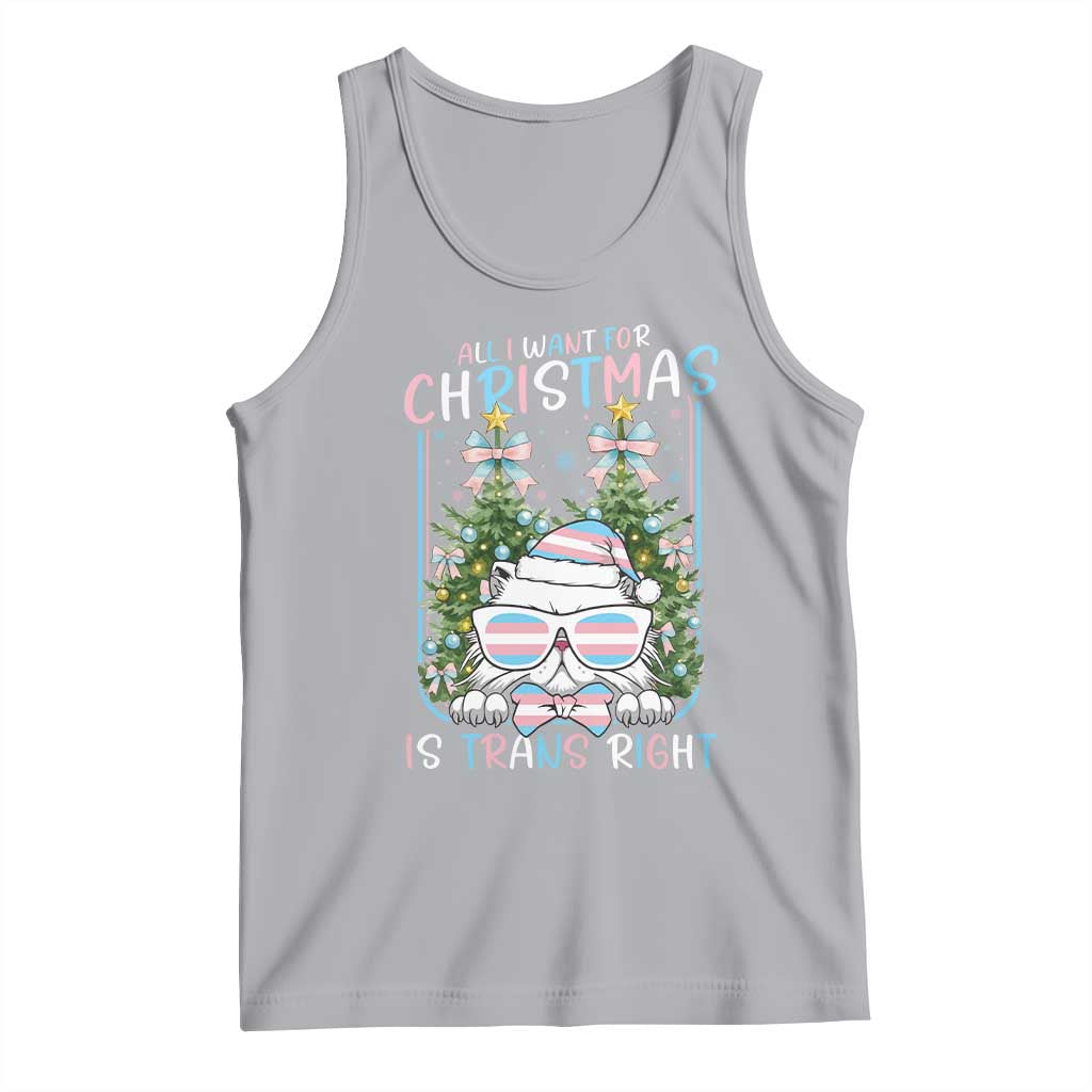 Funny Santa Cat Trans Pride Tank Top All I Want For Christmas Is Trans Rights TS12 Athletic Heather Print Your Wear