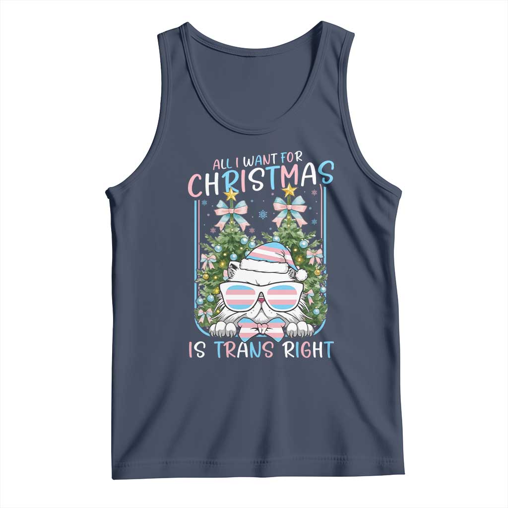 Funny Santa Cat Trans Pride Tank Top All I Want For Christmas Is Trans Rights TS12 Navy Print Your Wear