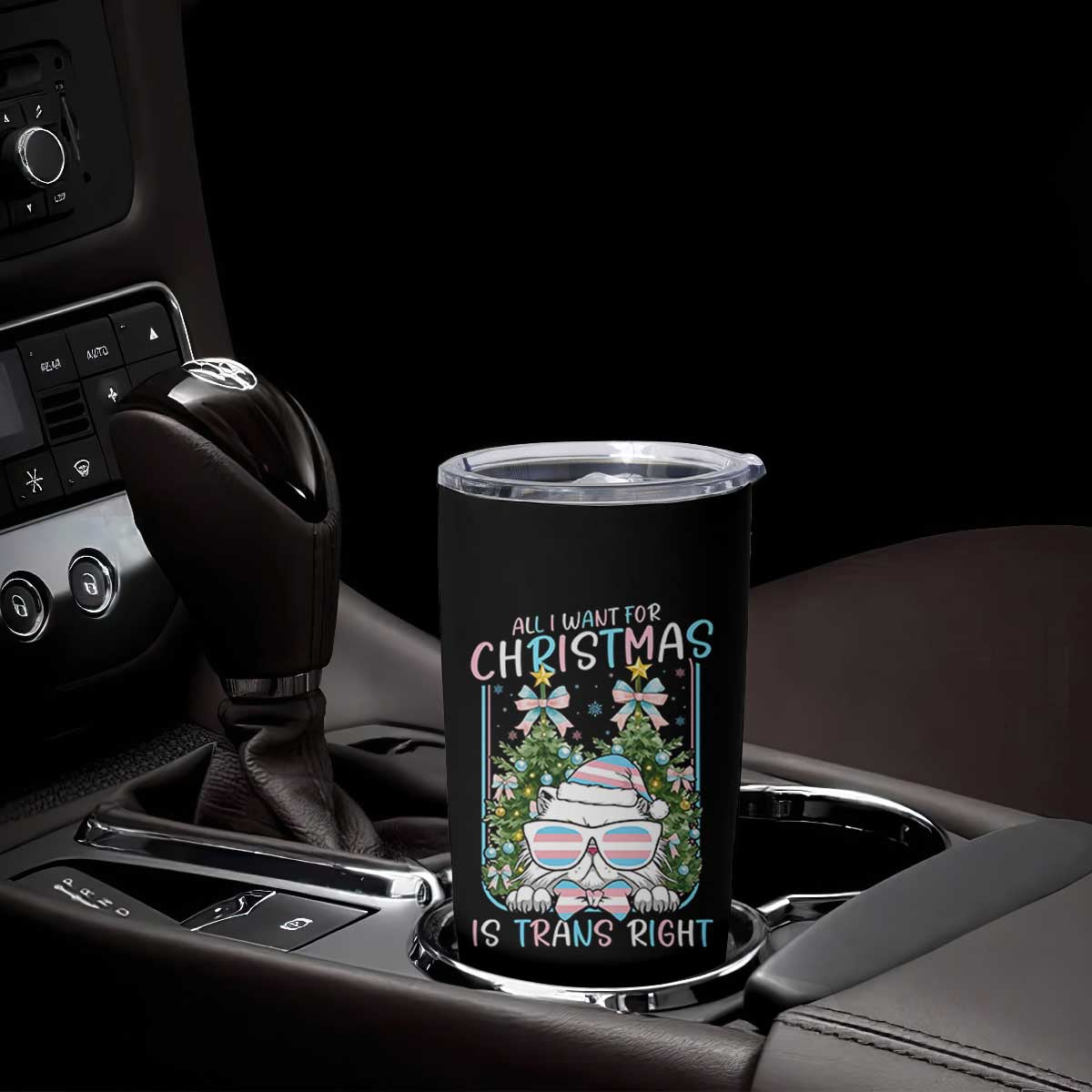 Funny Santa Cat Trans Pride Tumbler Cup All I Want For Christmas Is Trans Rights TS12 Print Your Wear