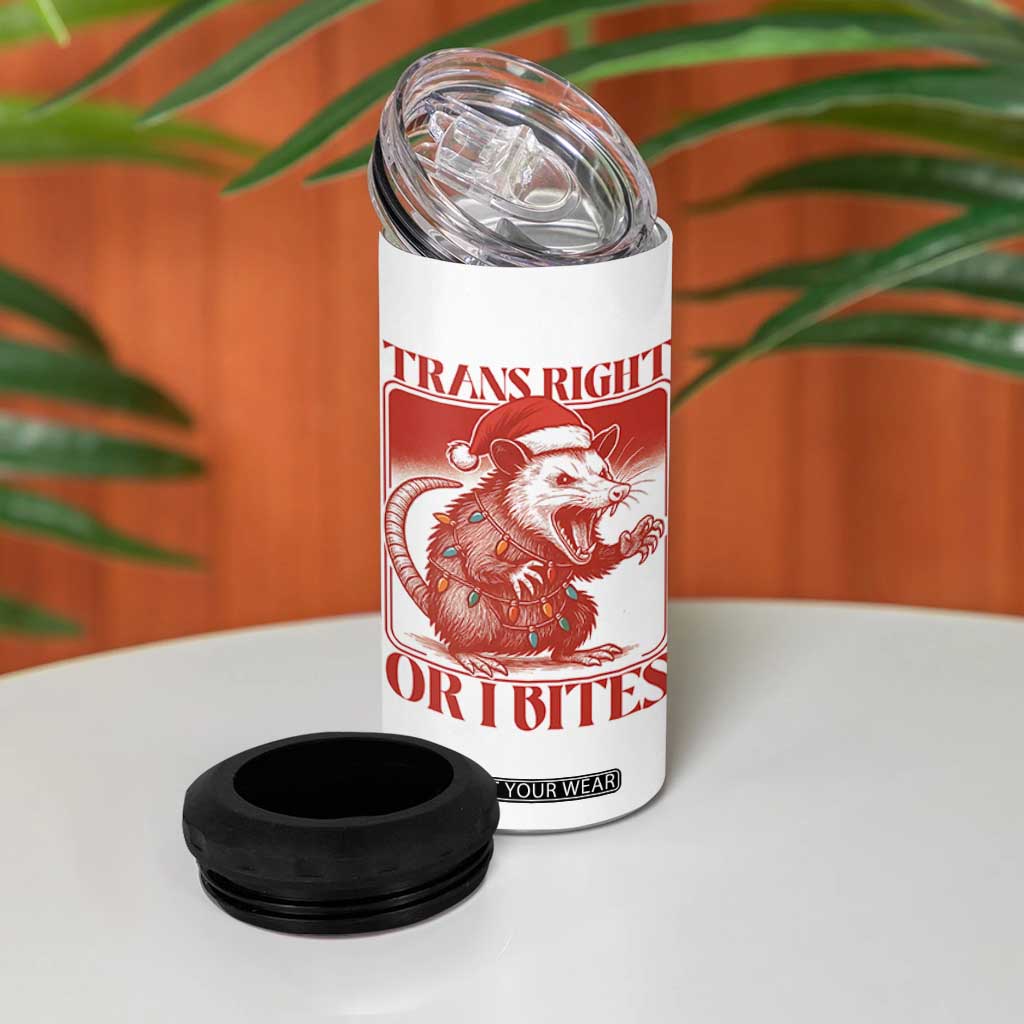Funny Fierce Opossum Santa 4 in 1 Can Cooler Tumbler Trans Right Or I Bites Christmas Gift TS12 Print Your Wear