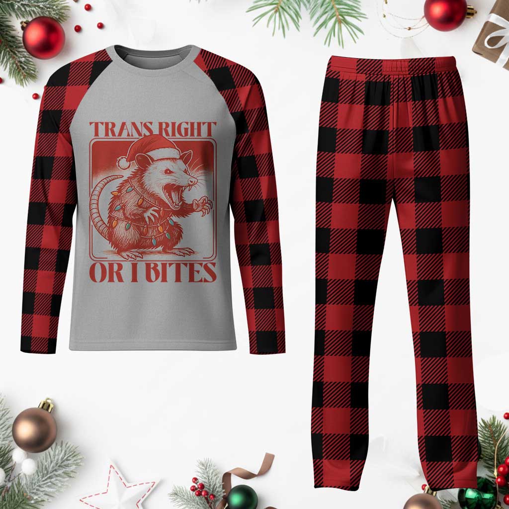 Funny Fierce Opossum Santa Plaid Pajama Set Trans Right Or I Bites Christmas Gift TS12 Buffalo Plaid Print Your Wear