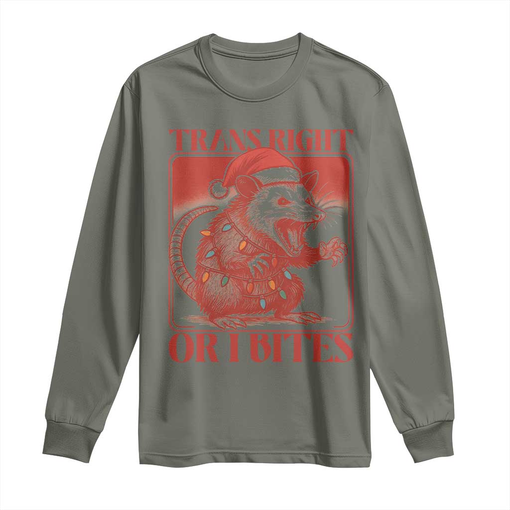 Funny Fierce Opossum Santa Long Sleeve Shirt Trans Right Or I Bites Christmas Gift TS12 Military Green Print Your Wear