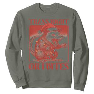 Funny Fierce Opossum Santa Sweatshirt Trans Right Or I Bites Christmas Gift TS12 Military Green Print Your Wear