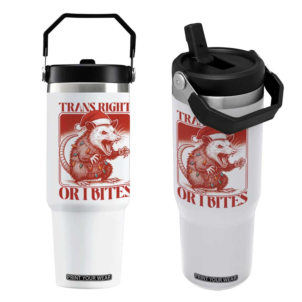 Funny Fierce Opossum Santa Flip Straw Tumbler Trans Right Or I Bites Christmas Gift TS12 One Size: 30 oz White Print Your Wear