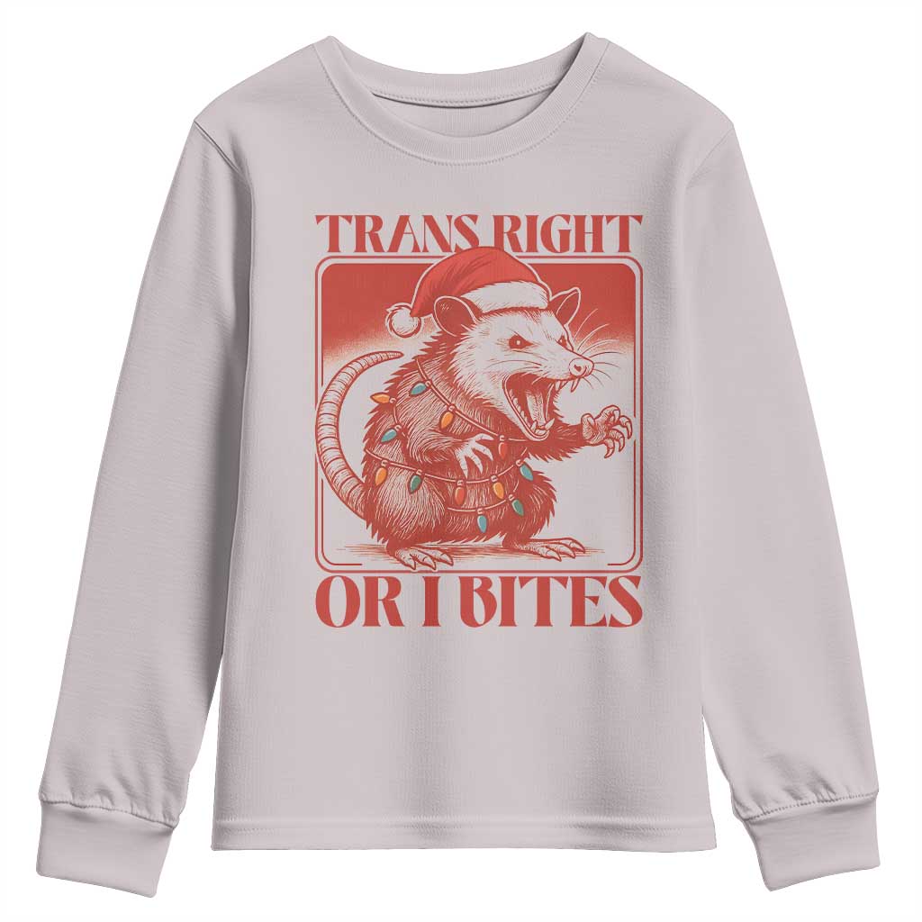Funny Fierce Opossum Santa Youth Sweatshirt Trans Right Or I Bites Christmas Gift TS12 Ice Gray Print Your Wear