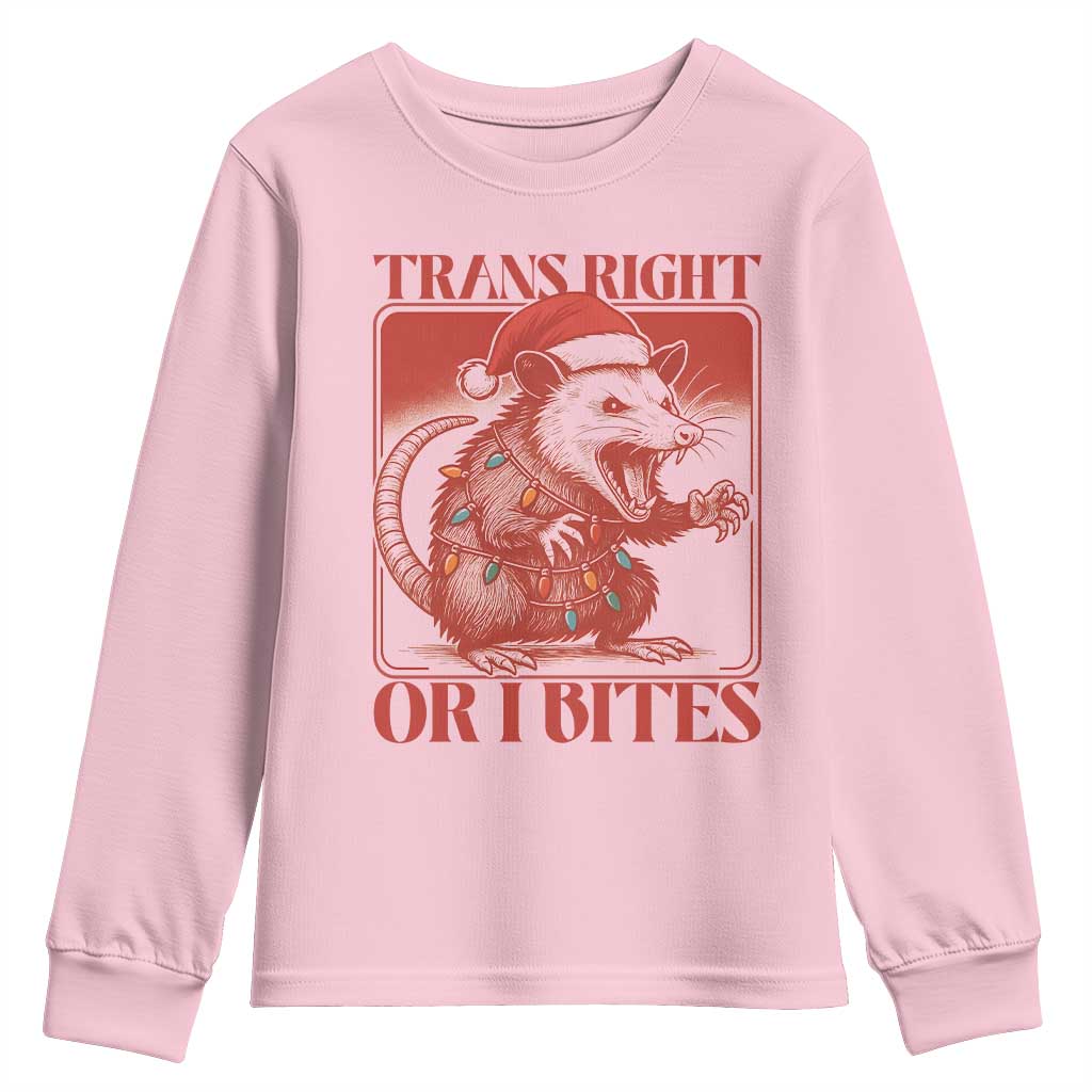 Funny Fierce Opossum Santa Youth Sweatshirt Trans Right Or I Bites Christmas Gift TS12 Light Pink Print Your Wear