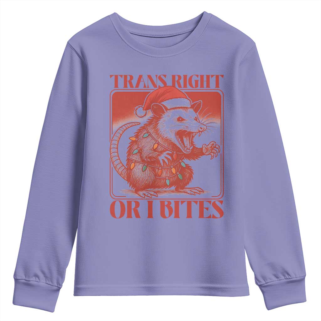 Funny Fierce Opossum Santa Youth Sweatshirt Trans Right Or I Bites Christmas Gift TS12 Violet Print Your Wear