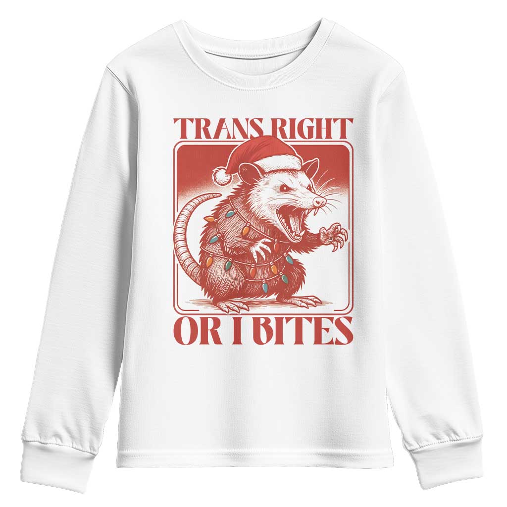 Funny Fierce Opossum Santa Youth Sweatshirt Trans Right Or I Bites Christmas Gift TS12 White Print Your Wear